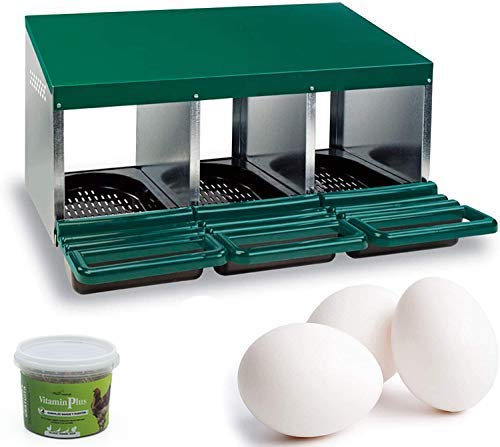 FINCA CASAREJO Ponederos para gallinas + Huevos Falsos macizos + vitaminplus 50g. Ponedero Eco 3 Huecos