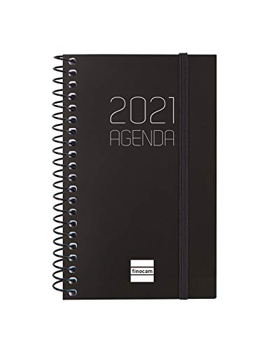 Finocam - Agenda 2021, Semana Vista Apaisada, Español, Espiral Opaque, Negro, Mini - E3 - 79 x 127 mm