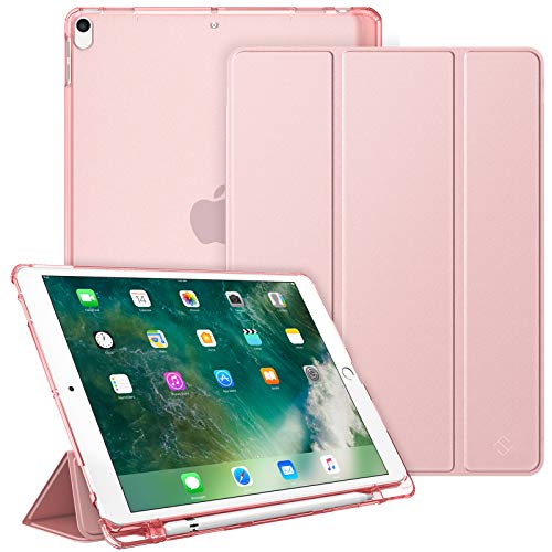 Fintie Funda para iPad Air 10.5" (3.ª Gen) 2019/iPad Pro 10.5" 2017 con Soporte Integrado para Pencil - Trasera Transparente Mate Carcasa Ligera con Auto-Reposo/Activación, Oro Rosa