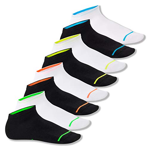 Footstar 8 pares de calcetines tobilleros fosforescentes unisex - Negro/Blanco + Neón 43-46