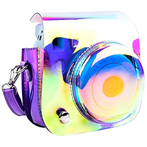 Funda para cámara Fujifilm Instax Mini 9, Mini 8+, Mini 8 y Mini 8, con correa para el hombro y bolsa para accesorios fotográficos, color morado brillante