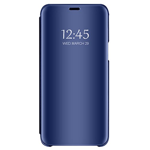 Funda para Samsung Galaxy A40 Carcasa Espejo Mirror Flip Caso Ultra Delgada Protector Shock Absorbing Caja del Teléfono Translucent Window View (Azul, Samsung Galaxy A40)