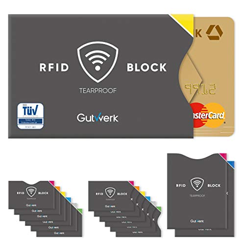 Fundas protectoras RFID Blocking NFC [12+2 piezas]: para tarjetas de crédito, tarjetas bancarias, DNI, pasaporte, protección absoluta contra la lectura no permitida | Bloqueador RFID | funda para tarj