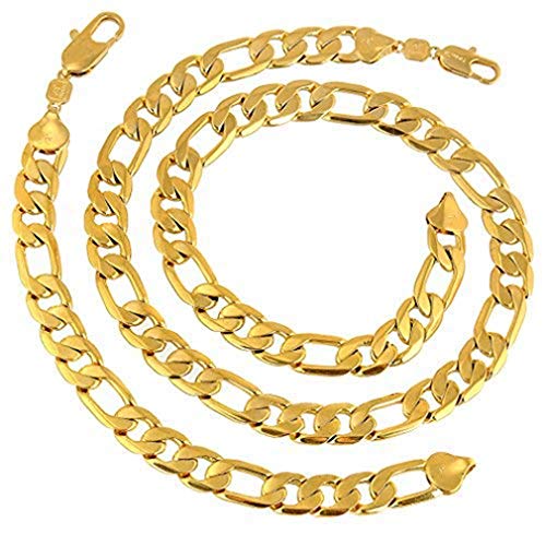 GF Jewelry - Juego de collar y pulsera de oro amarillo de 24 quilates, 12 mm de ancho, 130 g