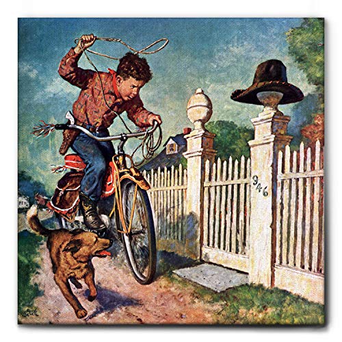 Giallobus - Pintura - Artists Saturday Evening - Playing Cowboy - Tela Canvas - 100x100 - Vintage - America - Años 50 - Listo para Colgar