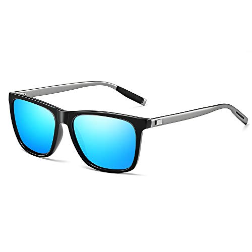 Gimdumasa gafas lentes de sol retro vintage polarizadas para hombres de mujer GI777 (Montura negra con lente azul)