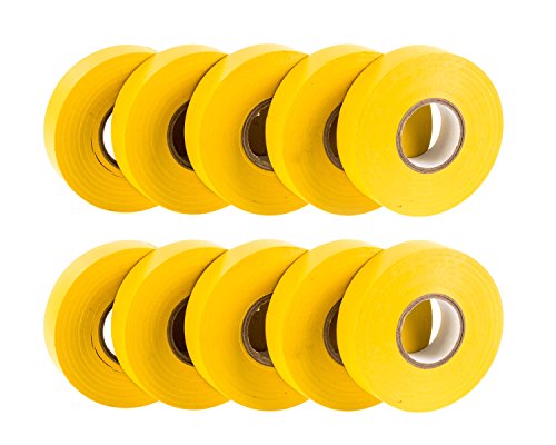 Gocableties 10 rollos de cinta aislante de PVC amarilla – 33 m x 19 mm – Paquete de 10 rollos grandes