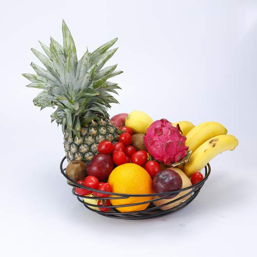 GuangYangCesta de Frutas de Alambre de Metal, Cuenco de Almacenamiento para Verduras, Pan, bocadillos, Dulces y decoración para el hogar, Negro