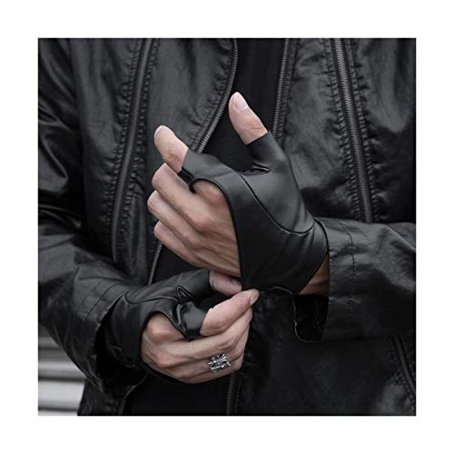Guantes de trabajo Men Short Half Palm Gloves PU Thin Section Locomotora sin dedos Función de guantes de cuero (Color : Black, Size : L)
