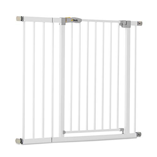 Hauck Open N Stop KD Puerta de seguridad incluido extensión de 21cm, puerta de seguridad para escaleras, 96 – 101 cm, con apertura a ambos lados, hierro, blanco