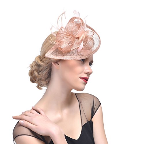 HIDOLL Diadema Fascinator Sombrero Pluma Semicircular Sombrero Tocado Banquete Novia Adornos para el Cabello (E1-CHAMPAGNE)