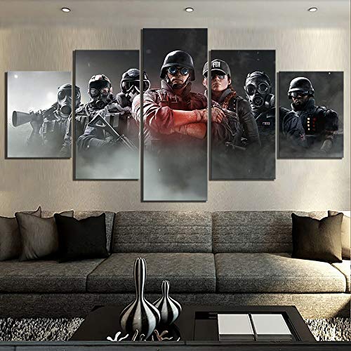 HIMFL 5 Paneles Tom Clancy'S Rainbow Six Siege Juego Póster Imágenes Lona Pinturas Arte de la Pared para la decoración del hogar,B,20×35×2+20×45×2+20×55×1