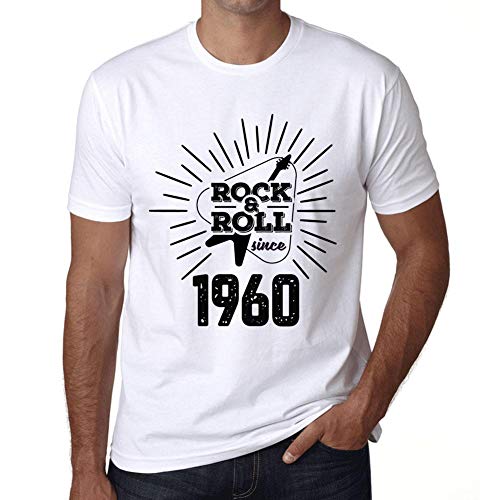 Hombre Camiseta Vintage T-Shirt Gráfico Rock and Roll Star Since 1960 Cumpleaños de 61 años Blanco