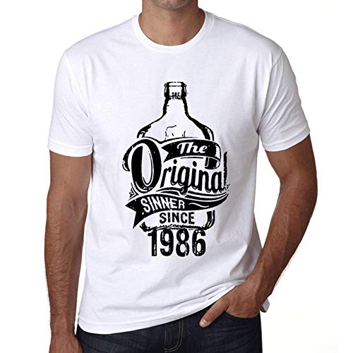 Hombre Camiseta Vintage T-Shirt Gráfico The Original Sinner Since 1986 Cumpleaños de 35 años Blanco