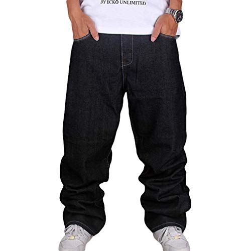 Hombres de la Vendimia Hip Hop Baggy Jeans Denim Street Dance Pantalones de Skate Straight Fit Teenage Boys