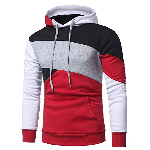 Hombres Sudadera con Capucha Casual Tops Deporte Blusa Manga Larga De Patchwork Blanca Beisbol Divertidas Camuflaje Calavera Camisas Otoño riou (Red, XL)