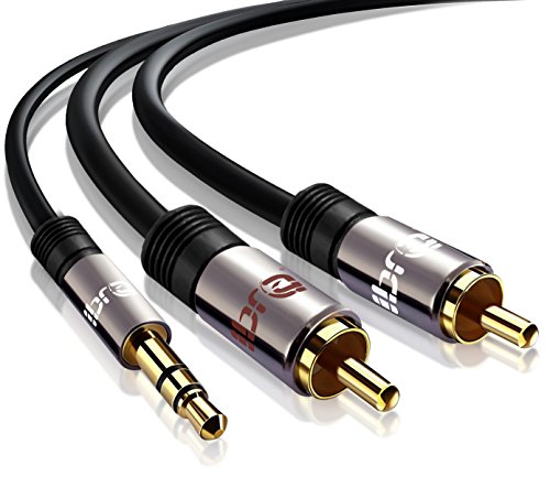IBRA® 2m - Cable 3.5mm de Audio Estéreo Macho a 2 RCA Macho con Conector Pequeño de Metal | para iPhone6,5S,5, 4S y 4, iPod, iPhone y Samsung | 2 Metros/Gun Metal