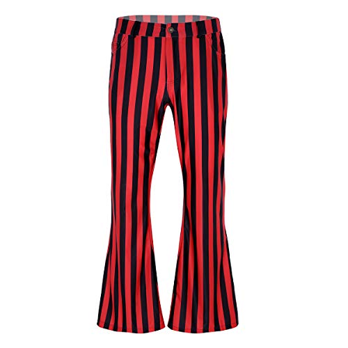 IEFIEL Pantalones de Campana para Hombre Pantalón Largo a Rayas Hippie Vintage Disfraz Disco Años 60 Años 70 Rojo X-Large