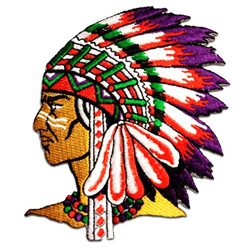 indio jefe de tribu - Parches termoadhesivos bordados aplique para ropa, tamaño: 7,5 x 6,3 cm