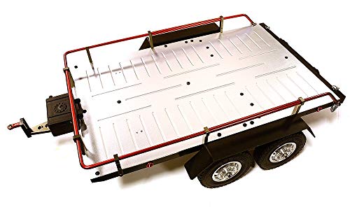 Integy RC Model Hop-ups C26670RED V2 Machined Alloy Flatbed Dual Axle Car Trailer Kit for 1/10 Scale RC