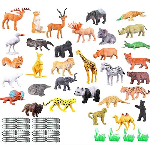 JEJA Conjunto de Juguetes de Figuras de Animales, 53 Piezas Mini simulación Jungle Wild Animal Model Playset, recursos de Aprendizaje y favores de Fiesta Juguetes para niños pequeños