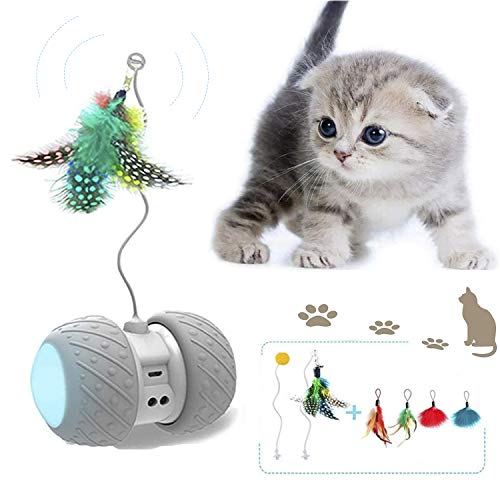 JIAMA Juguete Robótico Interactivo para Gatos, Rotación Automática Juguetes de Plumas/Bolas para Gatitos/Gatos, USB Recargable Juguete Electrónico del Gatito, Batería de Gran Capacidad