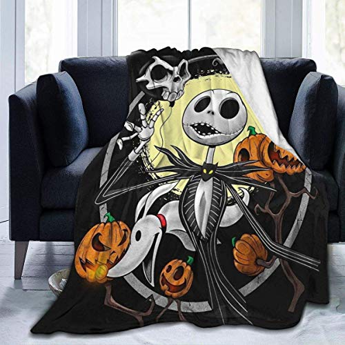 Jingliwang Mantas de Cama de Forro Polar 3D, Jack Skeleton Zero Ghost-Dog Pumpkin Tattoo Designs Mantas Decorativas, Manta Gruesa Ultra acogedora de Invierno para Picnic en el hogar de Ancianos