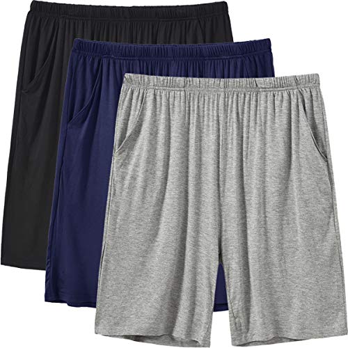 JINSHI Pantalones Cortos de Pijama para Hombre Verano Shorts de Modal con Bolsillos 3Pack-Negro/Gris/Marina X-Large