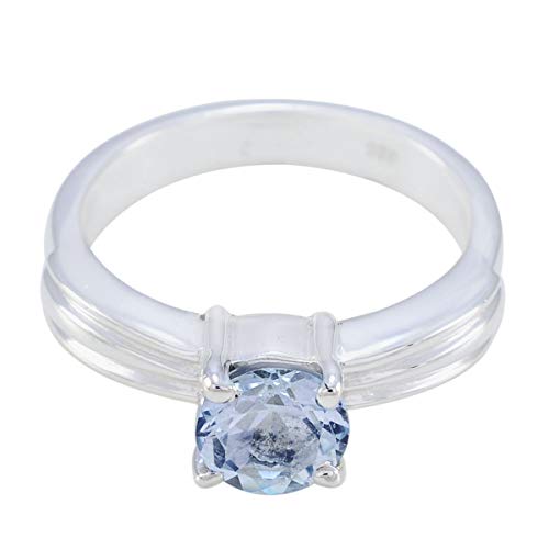 joyas plata bonita piedra preciosa forma redonda una piedra anillo de topacio azul facetado - anillo de topacio azul de plata de ley 925 - nacimiento de diciembre sagitario