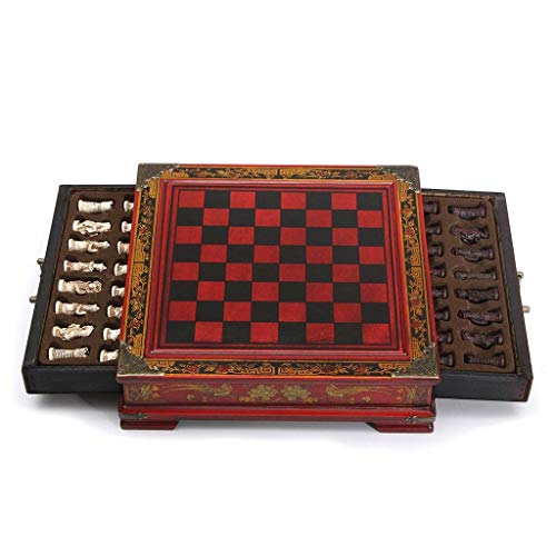 Juego de ajedrez clásico Antiguo guerrero de la terracota Ajedrez Carácter aparato de música de madera de estilo chino tablero de ajedrez destacados Recuerdos Ajedrez Caja de regalo Juego de juegos de