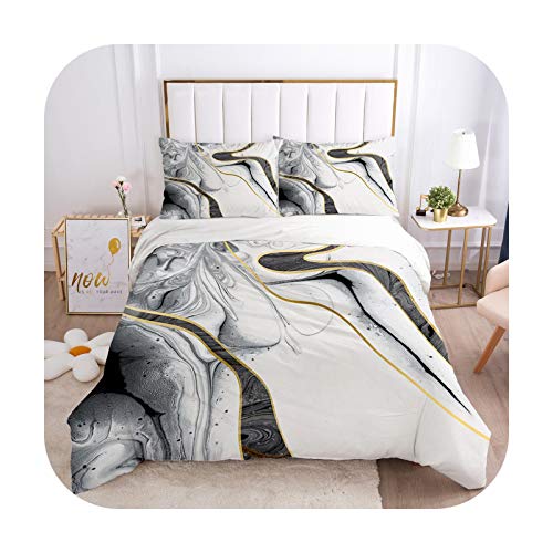 Juego de cama con funda de edredón y fundas de almohada en 3D, diseño de lunares, color gris mármol, blanco y negro