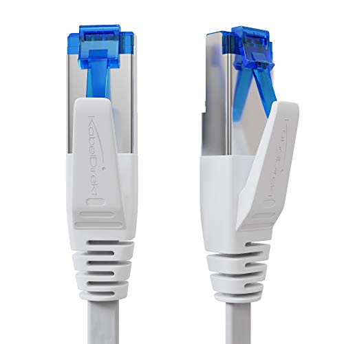 KabelDirekt – 25m – Cable Plano de Ethernet, LAN y Red (Cat7, 10Gbit/s, Conector RJ45, Especialmente Flexible, Apto para instalaciones, para una Velocidad máxima de Fibra, Blanco)