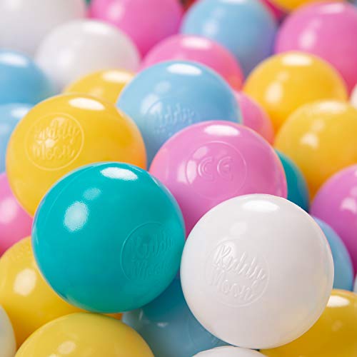 KiddyMoon 200 ∅ 6Cm Bolas Colores De Plástico para Piscina Certificadas para Niños, Blanco/Amarillo/Rosa/Azul Celeste/Turquesa