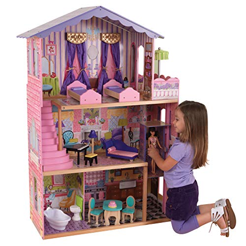 KidKraft-My Dream Mansion Casa de muñecas de madera con muebles y accesorios incluidos, 3 pisos, para muñecas de 30 cm , Color Multicolor (65082)