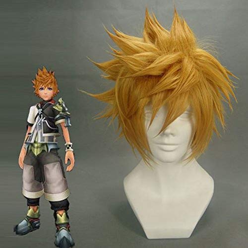 Kingdom Hearts Roxas peluca Ventus Cosplay peluca 30cm dorado corto recto pelo sintético hombre Anime disfraz fiesta peluca