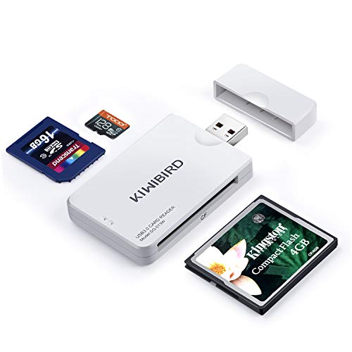 KiWiBiRD USB 3.0 (3.1 Gen 1) Lector Tarjetas de Alta Velocidad 9-in-1 para CF Compact Flash (UDMA), SD, SDHC, SDXC, Micro SD, Micro SDHC, Micro SDXC [Compatible con tarjetas UHS-I] – Blanco