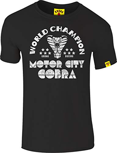 KRONK Campeón del Mundo Motor City Cobra campeón Mundial Camiseta Slimfit Negro Pequeño