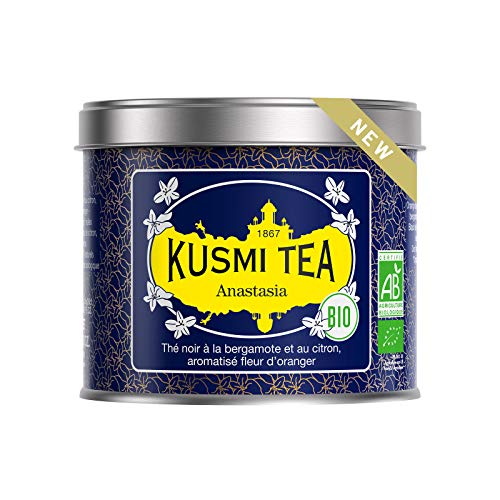 Kusmi Tea - Anastasia Bio - Té negro orgánico con bergamota y limón, con sabor a azahar - Lata de 100g