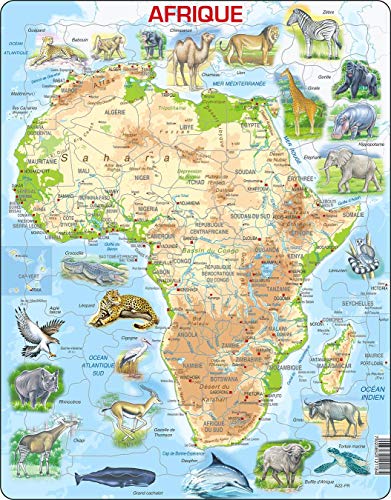 Larsen A22 Mapa físico de África, edición en Francés, Puzzle de Marco con 63 Piezas