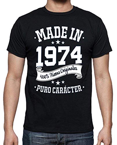 latostadora - Camiseta Made In 1974 para Hombre Negro L