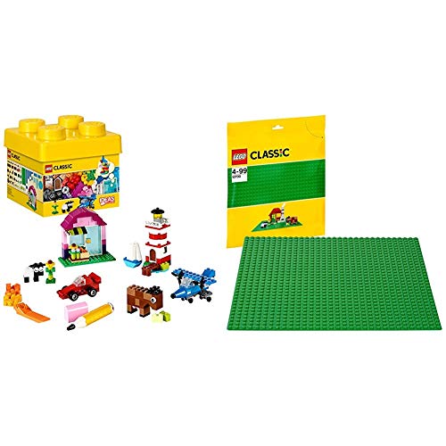 Lego Classic - Ladrillos Creativos, Imaginativo Juguete de Construcción con Bricks de Colores + Lego Classic - Base de Color Verde, Juguete de Construcción Que Mide 25 centímetros de Lado