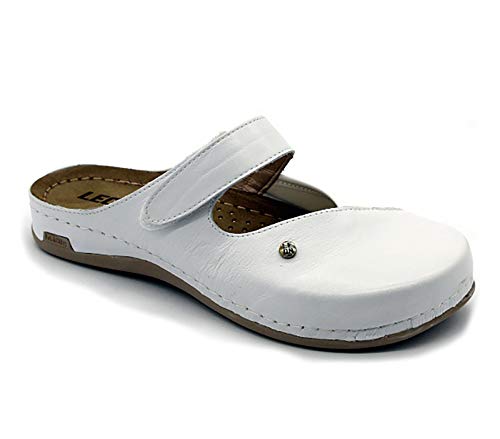 LEON 953 Zuecos Zapatos Zapatillas de Cuero para Mujer, Blanco, EU 41