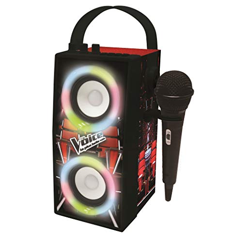 LEXIBOOK-La Voz-Altavoz portátil Bluetooth micrófono, Efectos de luz, Karaoke, inalámbrico, USB, Tarjeta SD, batería Recargable, Negro/Rojo BTP180TVZ