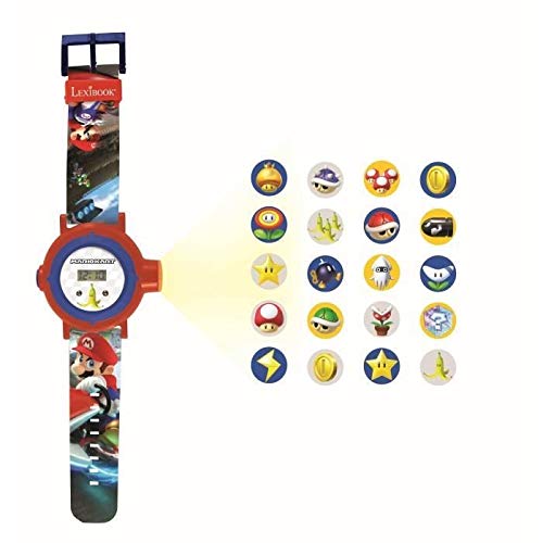 LEXIBOOK- Nintendo Reloj Correa Ajustable Pantalla Digital con 20 proyecciones de Mario Kart-para Niños-Rojo y Azul