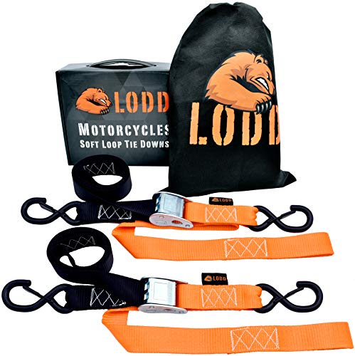 LODD - Correas de Amarre Motocicletas con Ganchos de Seguridad Recubiertos de plástico, bucles Suaves Integrados, probados 1100 kg + Bolsa Blanda (Motocross, Enduro, Quad)