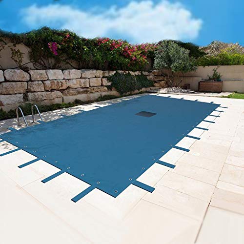Lona para piscina de 6 x 10 m, red de desagüe, color azul, resistente, anti-UV, ojales