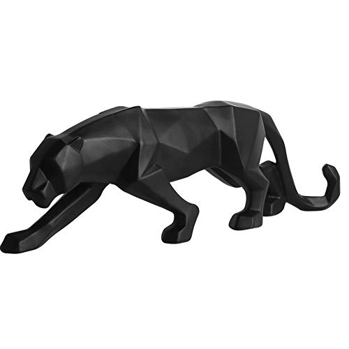 LONGWEI Blanco Pantera Negro Escultura Ornamentos Escultura Geométrica Resina Leopardo Estatua Vida Silvestre Decoración RegaloNegro-pequeño
