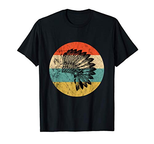 Los nativos americanos tocado indio jefe Retro Atardecer Camiseta