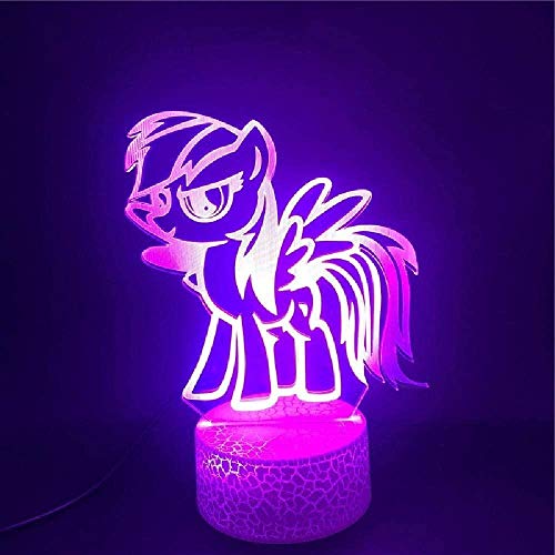 Luz de noche 3D My Little Pony Lámpara de ilusión 3D USB 7 tipos de cambio de color táctil + control remoto, utilizado para la decoración del dormitorio Regalos para niños