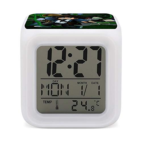 M-inecraft - Reloj despertador digital con pantalla electrónica, color luminoso, para mesilla de noche, temperatura ambiente, hora y fecha